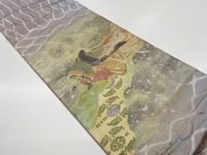 作家物　引箔道長取りに平安人物模様織出し袋帯